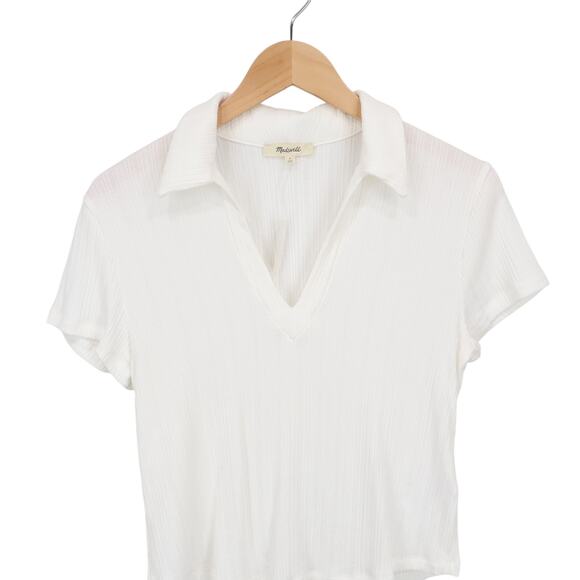 Madewell Ribbed V Neck Ribbed Polo Tee Lighthouse Ivory Size Medium NWT - Picture 3 of 8